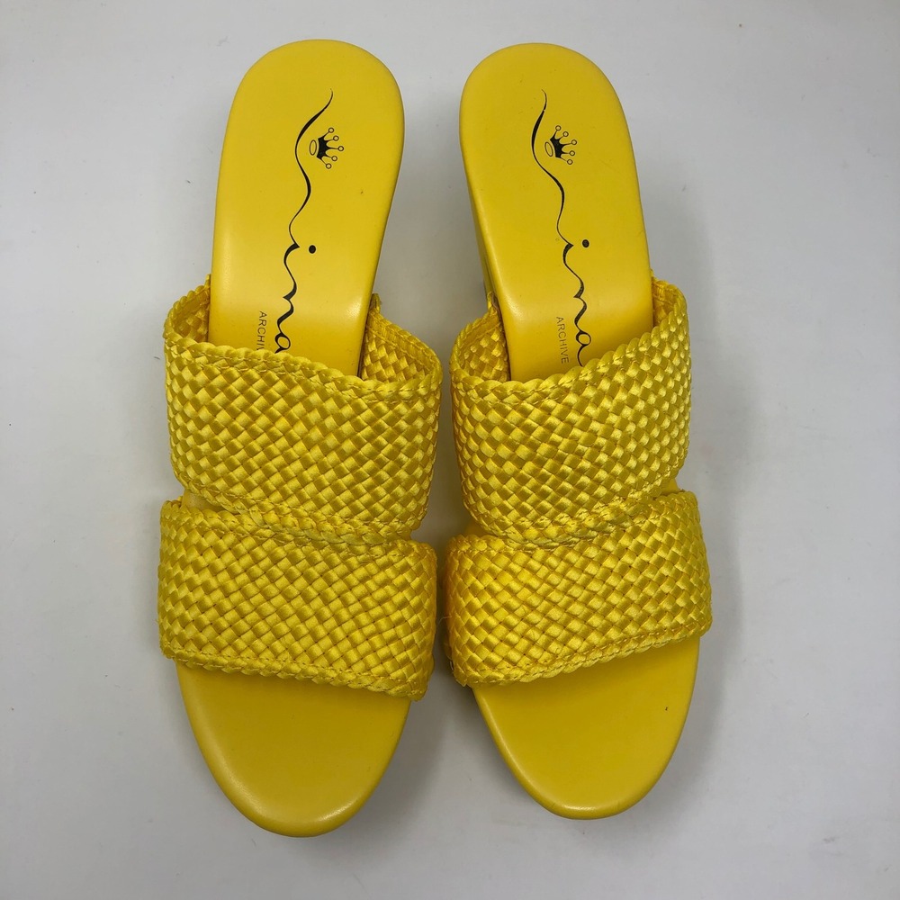 Nina Platform Sandal Womens 8.5 Yellow Woven Double Strap Block Heel Studs - Picture 3 of 11